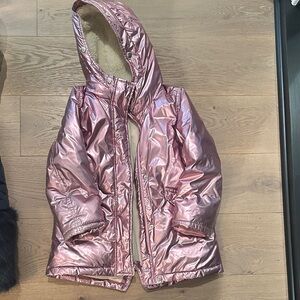 Jcrew girls size small Shiny Pink Hooded Puffer Jacket